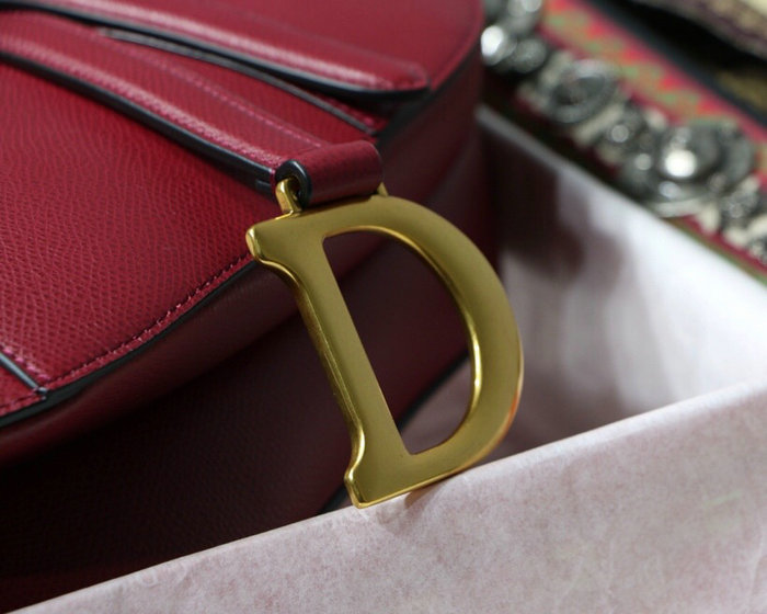 Dior Grained Calfskin Saddle Bag Red M9001