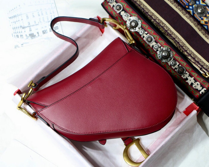 Dior Grained Calfskin Saddle Bag Red M9001