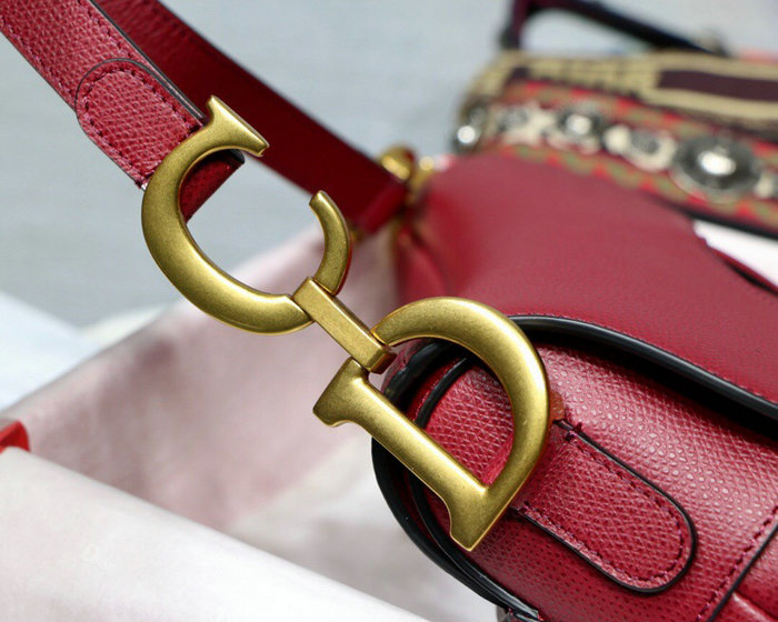 Dior Grained Calfskin Saddle Bag Red M9001