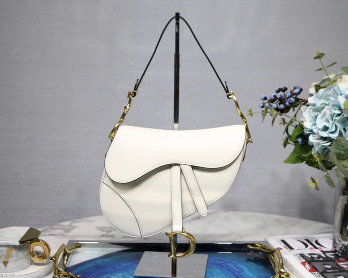 Dior Grained Calfskin Saddle Bag White M9001