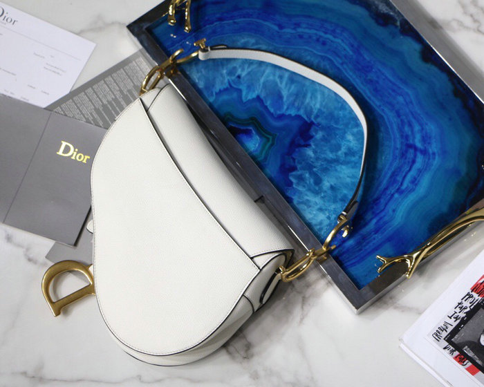 Dior Grained Calfskin Saddle Bag White M9001