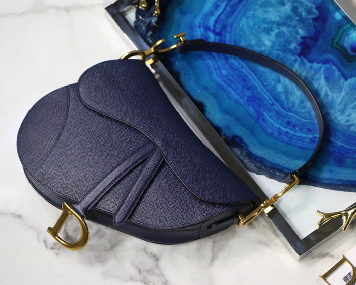 Dior Grained Calfskin Saddle Bag Dark Blue M9001