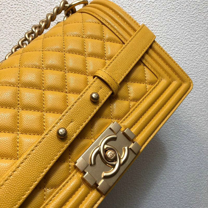 Medium Boy Chanel Grained Calfskin Handbag Yellow A67086