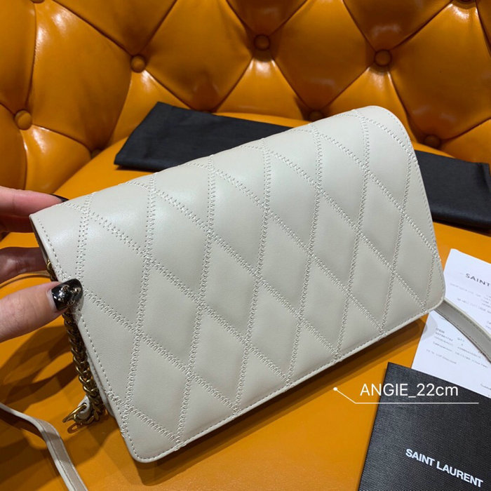 Saint Laurent Angie Chain Bag in Diamond-quilted Lambskin Cream 568906