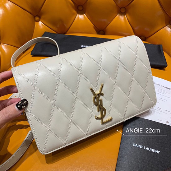 Saint Laurent Angie Chain Bag in Diamond-quilted Lambskin Cream 568906