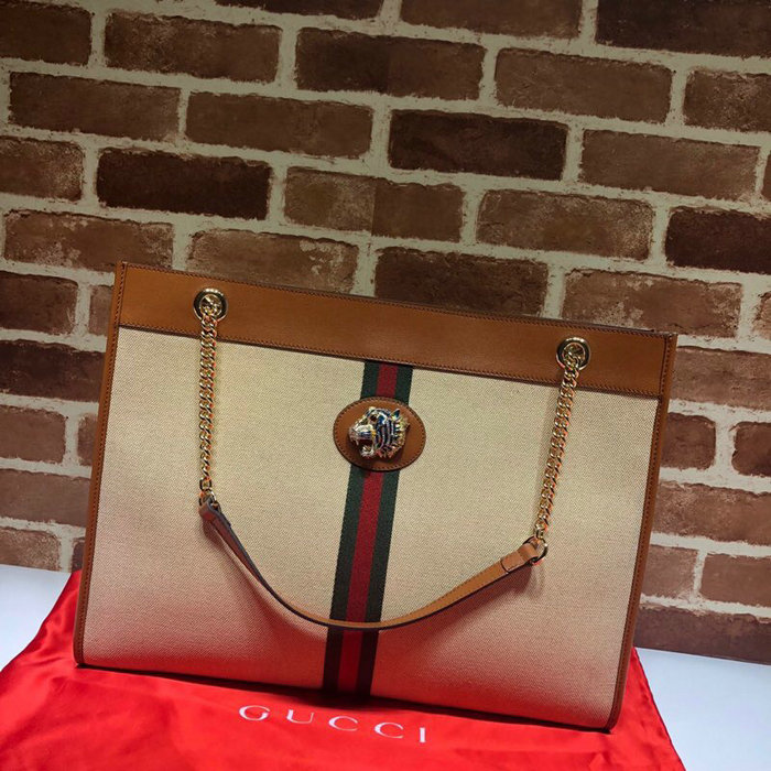 Gucci Vintage Canvas Rajah Large Tote Beige 537219