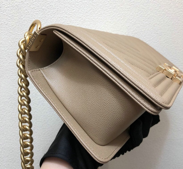 Medium Chanel Chevron Grain Calfskin Boy Bag Beige A67086