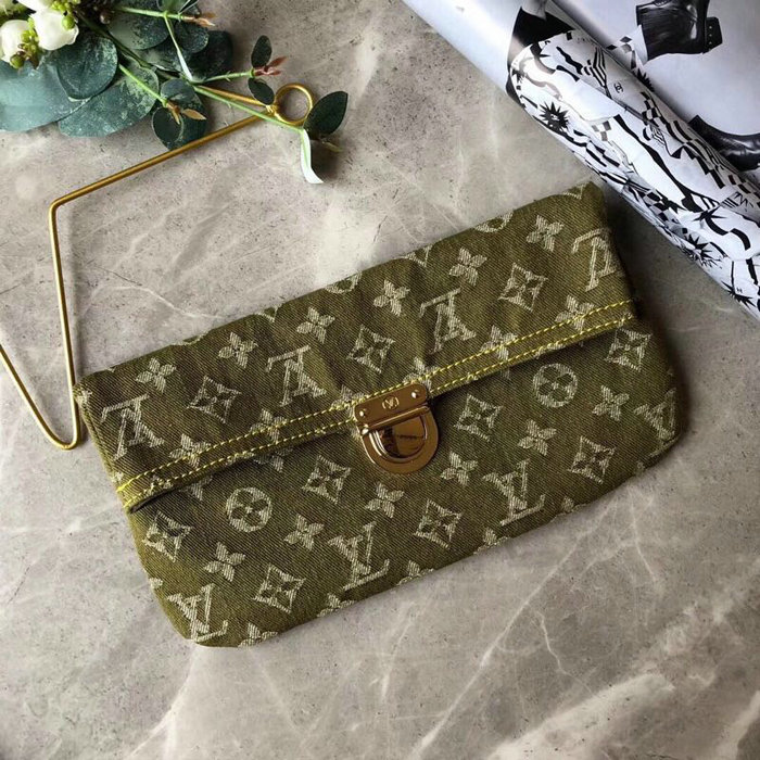 Louis Vuitton Monogram Denim Clutch Bag Green M44472