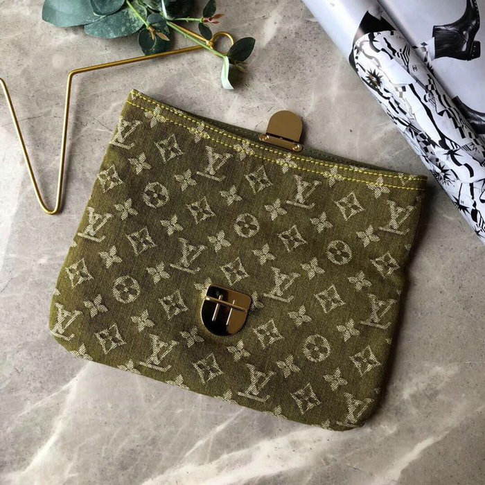 Louis Vuitton Monogram Denim Clutch Bag Green M44472