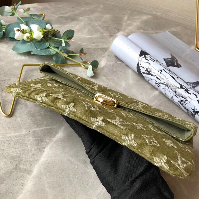 Louis Vuitton Monogram Denim Clutch Bag Green M44472