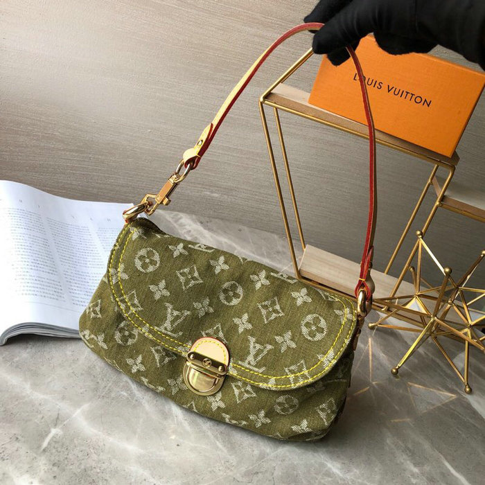 Louis Vuitton Monogram Denim Mini Pleaty Handbag Green M95050