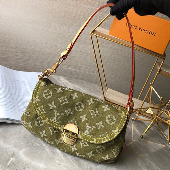 Louis Vuitton Monogram Denim Mini Pleaty Handbag Green M95050