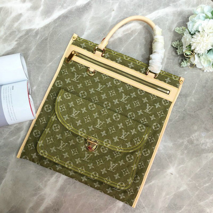 Louis Vuitton Monogram Denim Tote Bag Green M95018