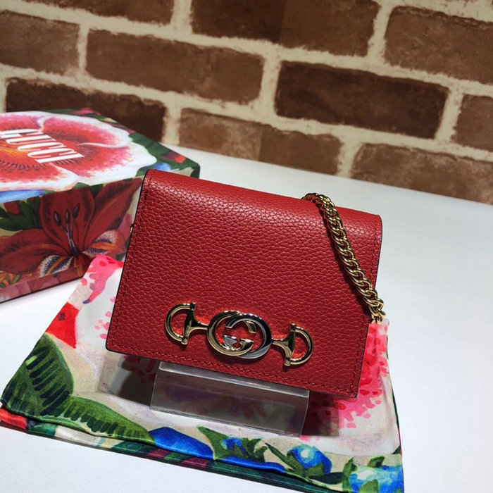 Gucci Zumi Grainy Leather Card Case Wallet Red 570660