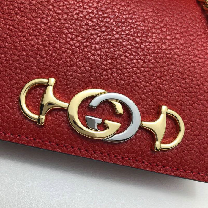 Gucci Zumi Grainy Leather Card Case Wallet Red 570660