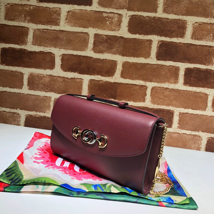 Gucci Zumi Smooth Leather Small Shoulder Bag Burgundy 572375