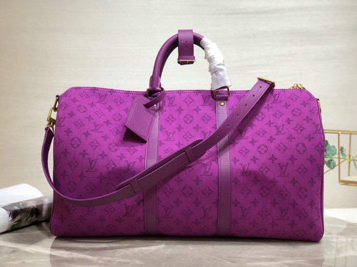 Louis Vuitton Monogram Denim Keepall Bandouliere 50 Purple M44645