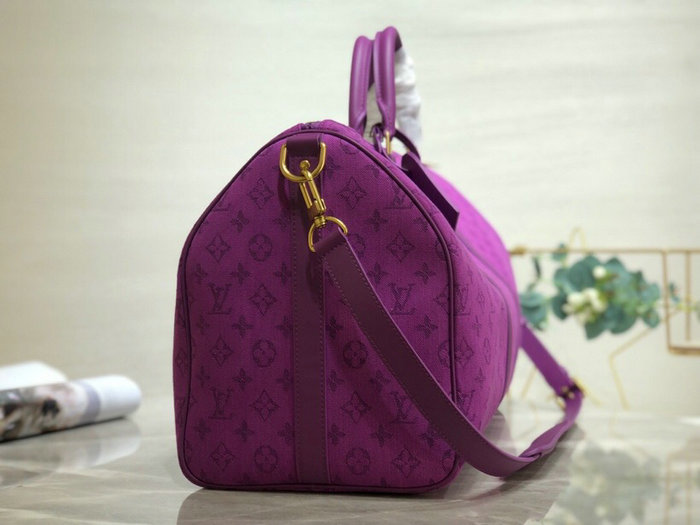 Louis Vuitton Monogram Denim Keepall Bandouliere 50 Purple M44645