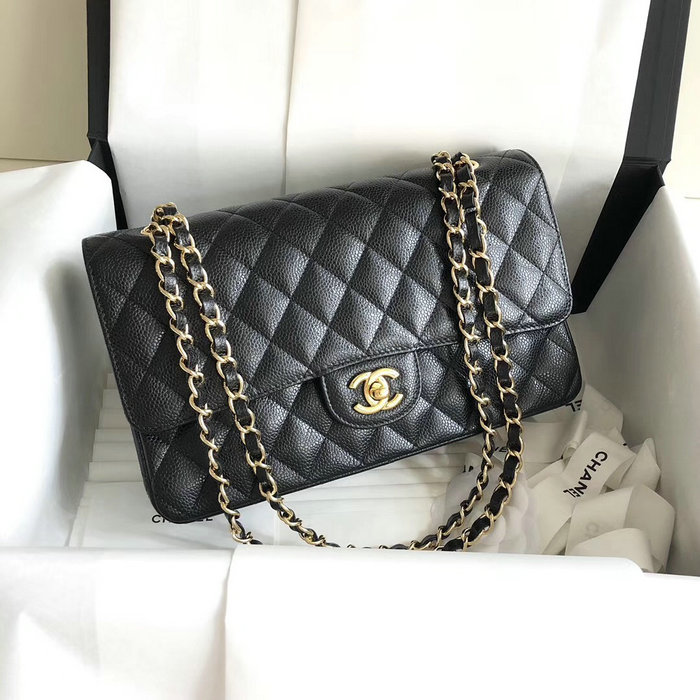 Classic Chanel Caviar Leather Bag Black with Gold Hardware A1112