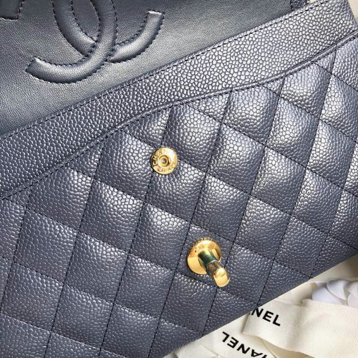 Classic Chanel Caviar Leather Flap Shoulder Bag Blue A1112