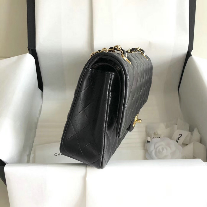 Classic Chanel Lambskin Bag Black with Gold Hardware A1112