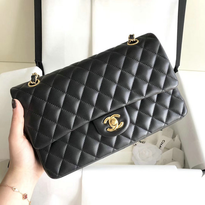 Classic Chanel Lambskin Bag Black with Gold Hardware A1112