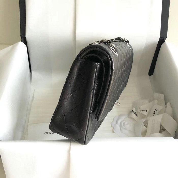 Classic Chanel Lambskin Bag Black with Silver Hardware A1112