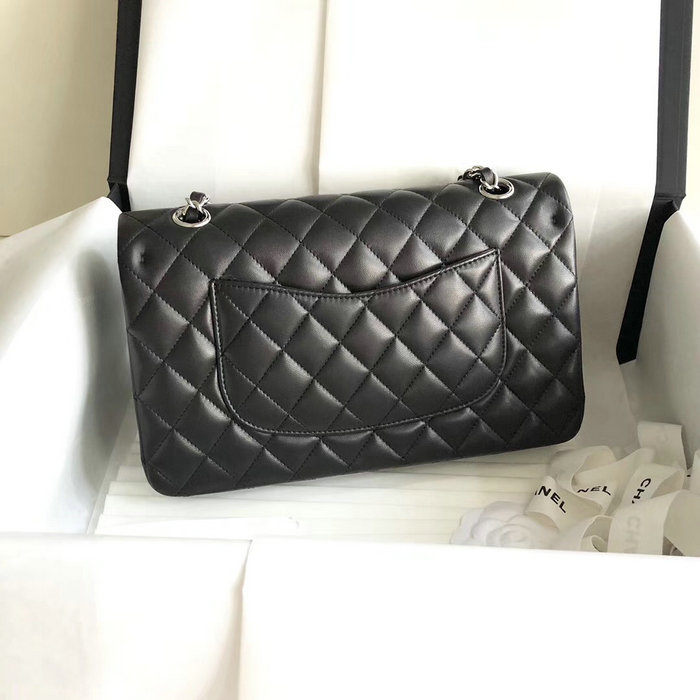 Classic Chanel Lambskin Bag Black with Silver Hardware A1112