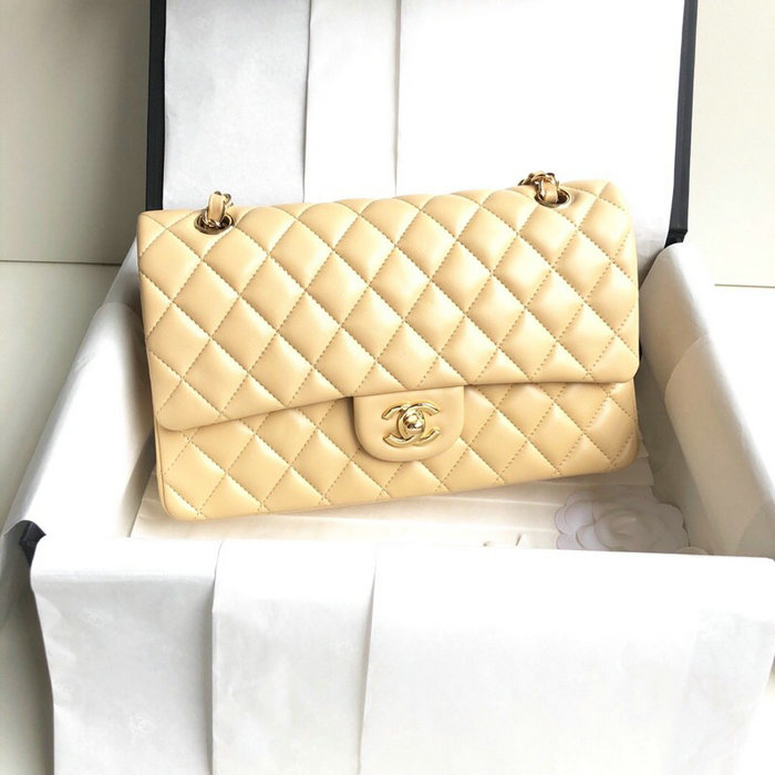 Classic Chanel Lambskin Flap Shoulder Bag Beige A1112