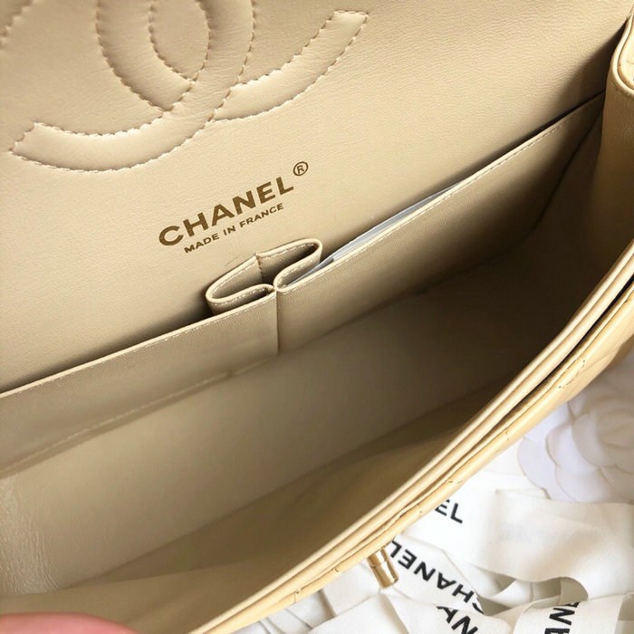 Classic Chanel Lambskin Flap Shoulder Bag Beige A1112