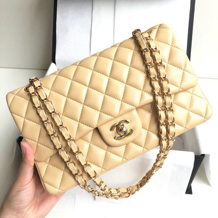 Classic Chanel Lambskin Flap Shoulder Bag Beige A1112