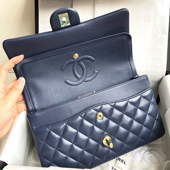 Classic Chanel Lambskin Flap Shoulder Bag Blue A1112