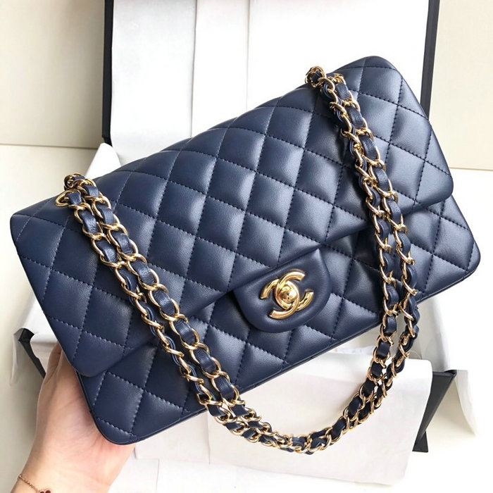 Classic Chanel Lambskin Flap Shoulder Bag Blue A1112