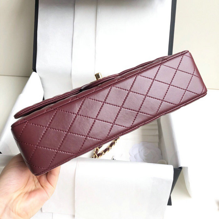 Classic Chanel Lambskin Flap Shoulder Bag Burgundy A1112