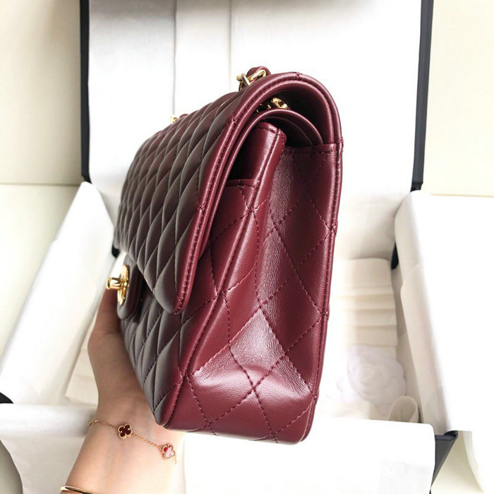 Classic Chanel Lambskin Flap Shoulder Bag Burgundy A1112