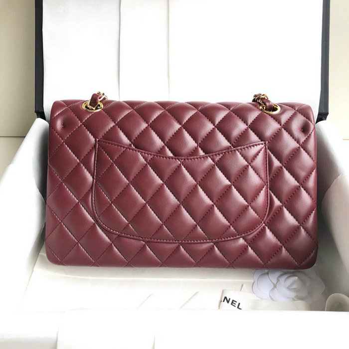 Classic Chanel Lambskin Flap Shoulder Bag Burgundy A1112