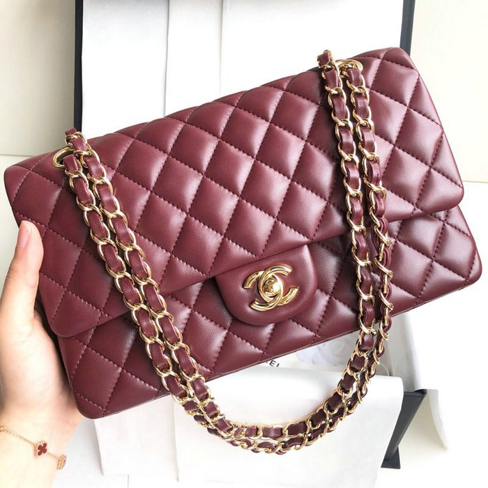 Classic Chanel Lambskin Flap Shoulder Bag Burgundy A1112