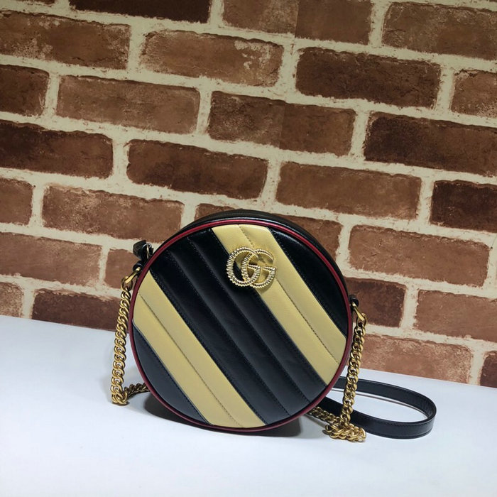 Gucci GG Marmont mini round shoulder bag Black and Beige 550154