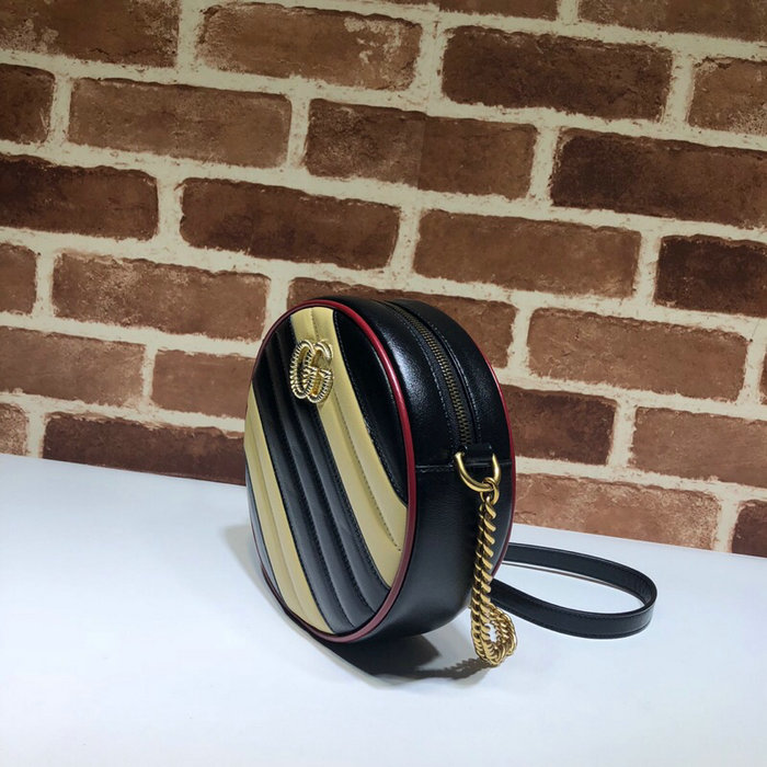 Gucci GG Marmont mini round shoulder bag Black and Beige 550154