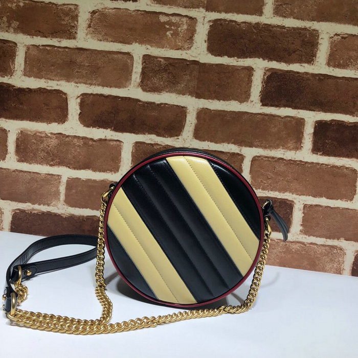 Gucci GG Marmont mini round shoulder bag Black and Beige 550154