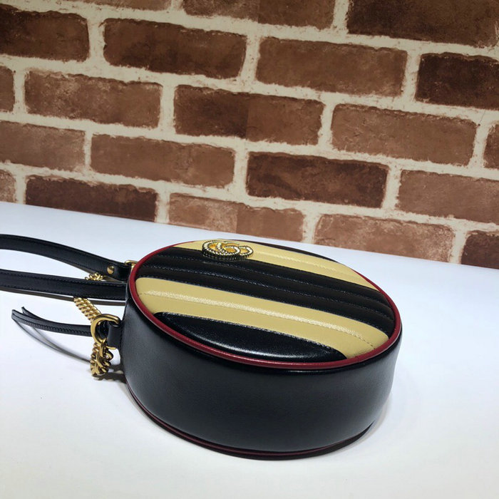 Gucci GG Marmont mini round shoulder bag Black and Beige 550154