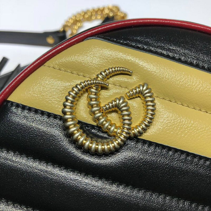 Gucci GG Marmont mini round shoulder bag Black and Beige 550154