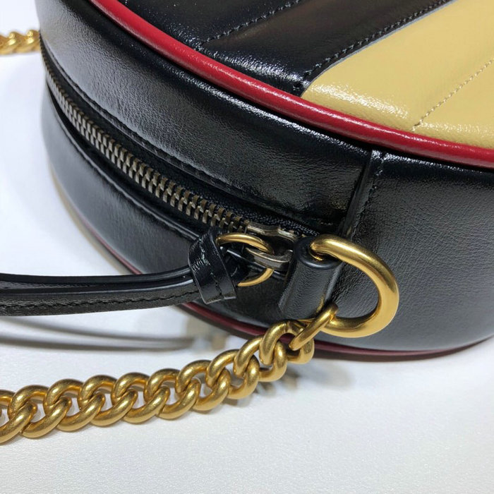 Gucci GG Marmont mini round shoulder bag Black and Beige 550154