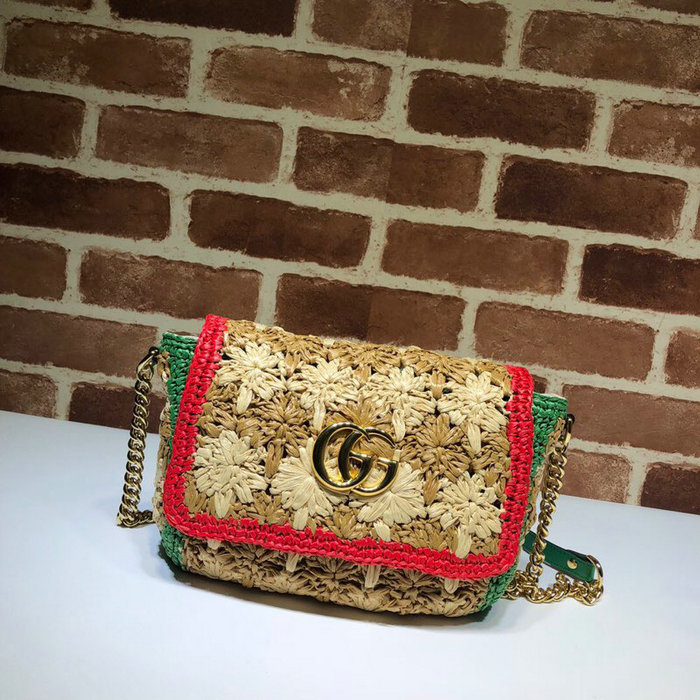 Gucci GG Marmont Raffia Small Shoulder Bag Red 574433