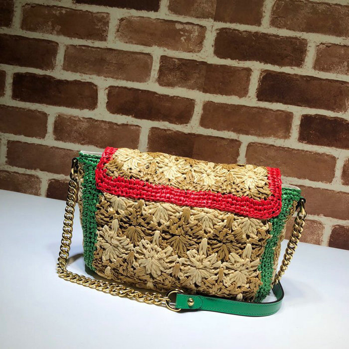 Gucci GG Marmont Raffia Small Shoulder Bag Red 574433