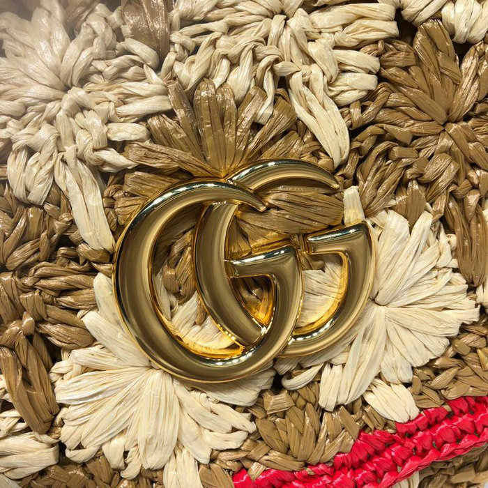 Gucci GG Marmont Raffia Small Shoulder Bag Red 574433