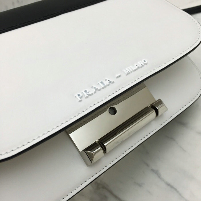 Prada Sybille Leather Shoulder Bag White and Black 1BD165