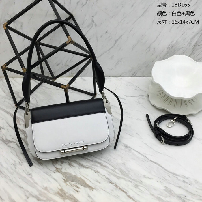 Prada Sybille Leather Shoulder Bag White and Black 1BD165