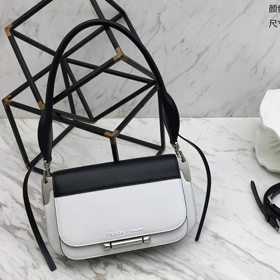 Prada Sybille Leather Shoulder Bag White and Black 1BD165