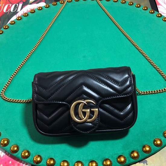 Gucci GG Marmont Matelasse Leather Super Mini Bag Black 476433